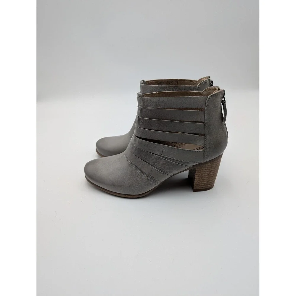 Josef Seibel Booties Womens‎ Size 6.5 Gray Leather Cutout Ankle Zip Heel 87901